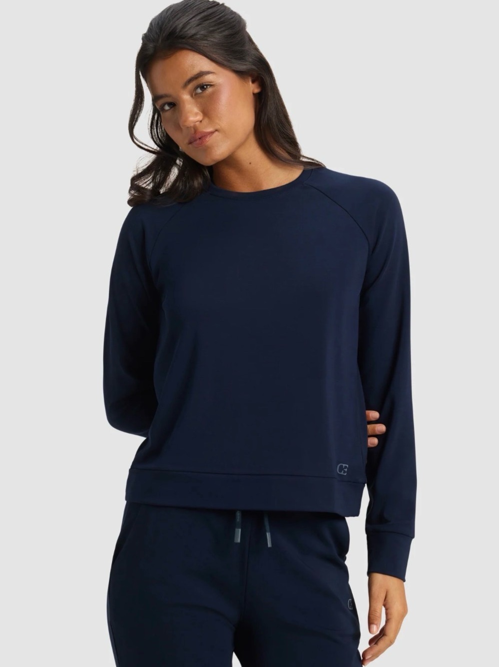 Women's Brushed Bamboo Pullover Crew Navy Size Small